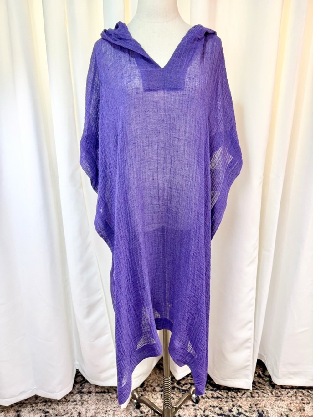 NWT Lisa Marie Fernandez ‘Oversized Crinkled Linen-Blend Gauze Poncho’ in Purple